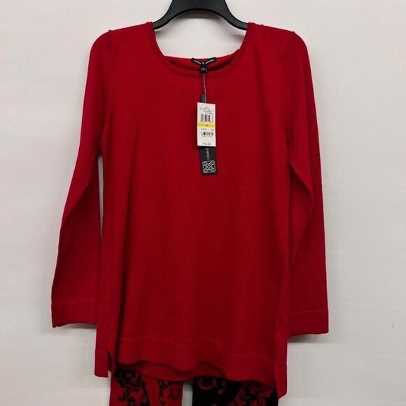 Cable & Gauge for Macy's red long sleeve crewneck sweater coordinating scarf Med - Picture 2 of 5